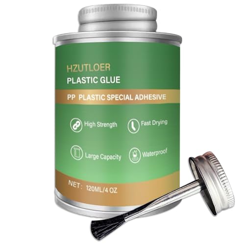 Hzutloer Plastic Glue,120ML Plastic Adhesive with Brush,Super Strong Clear Glue Contact Cement for PP,ABS,PVC,Acrylic,Miniatures,Models,Craft,DIY Kits,Waterproof,High Strength,Flexible