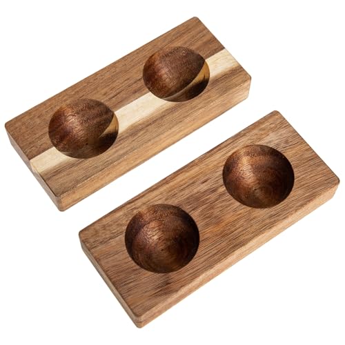 jojofuny Huevera de Madera para Refrigerador y Encimera Bandeja Cuadrada para Huevos Ranuras Individuales Color Marrón Paquete de 2 Piezas Almacenamiento Compacto para Huevos Frescos