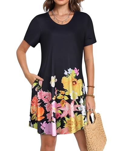 Image of JOLIGAL Summer Dresses for Women Casual Short Sleeve Sundress Scoop Neck Beach T Shirt Dress with Pockets 2026
