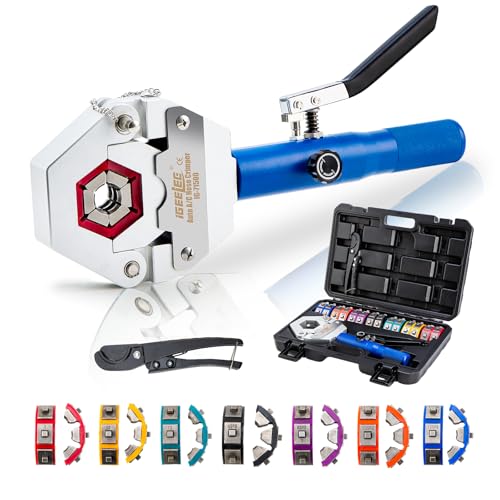 iGeelee Hydraulic Hose Crimper AC Crimping Tool for Barbed & Beaded Hose Fittings | 7 Die Set for Air Conditioning Repair | IG-71500
