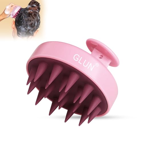 Image of GLUN Round Scalp Massager Pink Colour Pack of 1, Shampoo Brush Super Soft Bristles for Hair Cleansing & Anti-Dandruff Treatment Accessories