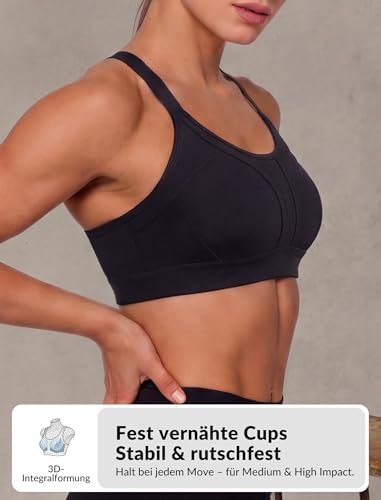 Image of Yvette Sports Bra for Women High Impact Criss Cross, Black, L
