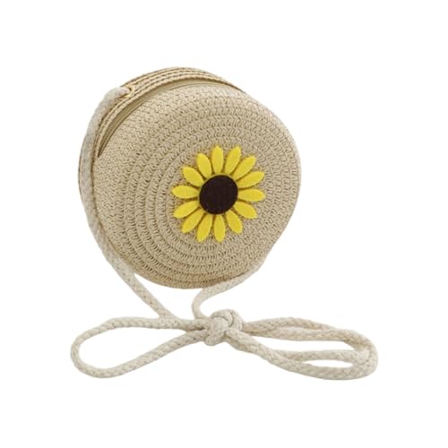 Bolso cruzado de paja natural para niños con correa ajustable, diseño compacto para moneda, bolsa cruzada esencial para niños, beige