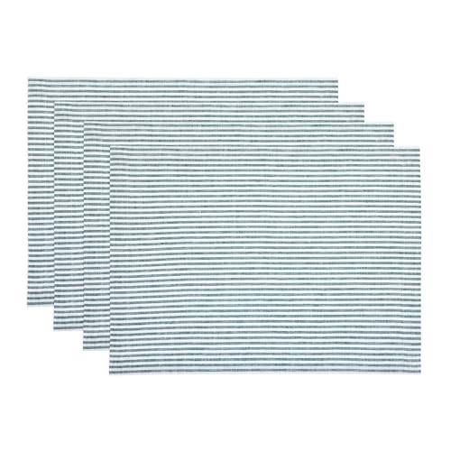 Solino Home 100% Linen Placemats, 14 x 19 in, Rainforest Striped, Set of 4