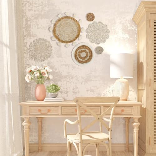 Cestas de ratán tejidas Osmond para decorar paredes vacías sobre sofá y dormitorio 3