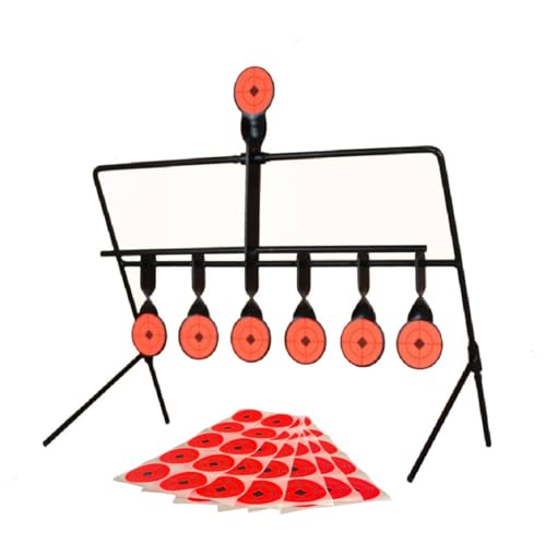 Soporte de Tiro con 7 Blancos de Acero – Compatible con Pistolas y Rifles de Aire Comprimido y CO2 (4.5mm & 5.5mm) – Hasta 20J – Autoreset – Plegable y Transportable – Incluye 60 Pegatinas de Puntería