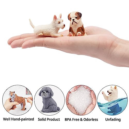 EYSCOTA 12PCS Dog Figurines Playset, Plastic Puppy Figures, Mini Dog Figures Toy Set Cake Toppers for Kids Toddlers - Thumbnail 5