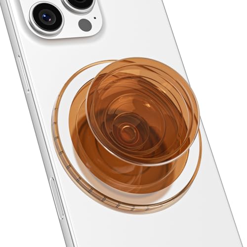 Svanove Magnetic Phone Grip Compatible with Magsafe Mag Safe Translucent Clear Grip Collapsible Kickstand for iPhone Samsung Pixel Cute Transparent Silicone Removable Phone Stand Holder Brown