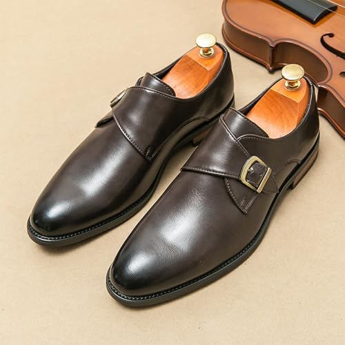Mens Leather Monk Strap Slip on Loafer Comfortable Non-slipCap Toe Business Casual Oxford Shoes3