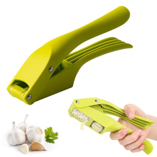 Prensa de ajos de acero inoxidable, picadora y cortadora de ajos 2 en 1, con mango ergonómico, manejable, fácil de limpiar, carcasa de PVC Ligera