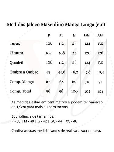 Jaleco Masculino Slim Gola Padre Manga Longa (Azul Marinho, P)