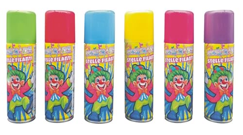 24 BOMBOLETTE Stelle FILANTI Colorate 83 ML Verde Giallo Rosso Blu Viola Arancione Carnevale Festa Party