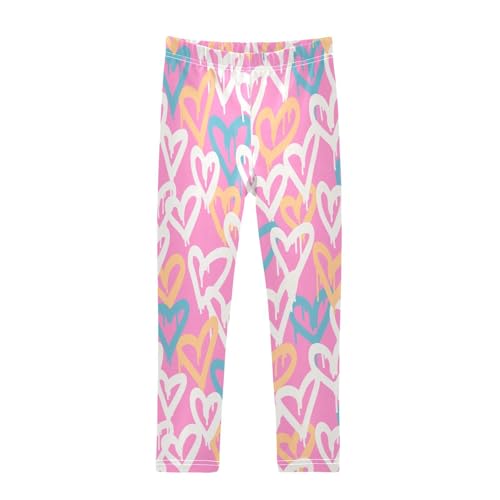 Graffiti Hearts Girls Leggings,Workout Leggings for Girls Toddler Athletic Leggings Size for 3-10T