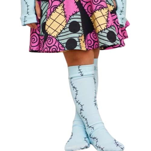 Sally Scars Knee Socks or Leg Warmers Halloween Costume Girls Adults Kids Sizes Aqua Black
