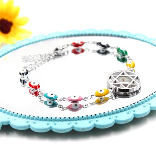 Image of Multi-color Evil Eye Bracelet, Round Star /Triangle /Heart /Round Mountain Faith Seed Charm Adjustable Jewelry for ladies Religious Gifts