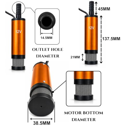 Image of ROBOWAY DC 12V Electric Submersible Water Pump with Metal Body, Portable Diesel Fuel Transfer Pump, Battery Operated Pump with ON /Off Switch for Water, Diesel & Kerosene, (Pack of 1)