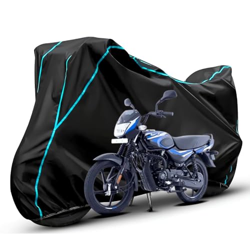 Image of Waterproof Bike Body Cover Compatible with Honda Ct100 Dustproof Scratchproof - Motorcycle Cover for Two Wheeler, Outdoor Full Cover with UV, Duty, Rain Protection (Black & Aqua) R1A