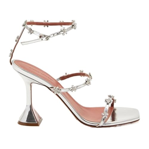 Women's Rhinestone Stiletto Heels Square Open Toe Ankle Strap Heel Sandals Wedding Party Evening Dance Sandals Shoes