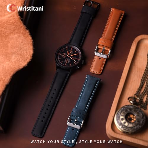Image of Wristitani 3 Pack Leather Watch Strap, 19mm 20mm 21mm 22mm 24mm Top Genuine Leather Watch bands for Men, Quick Release Vintage Wristband