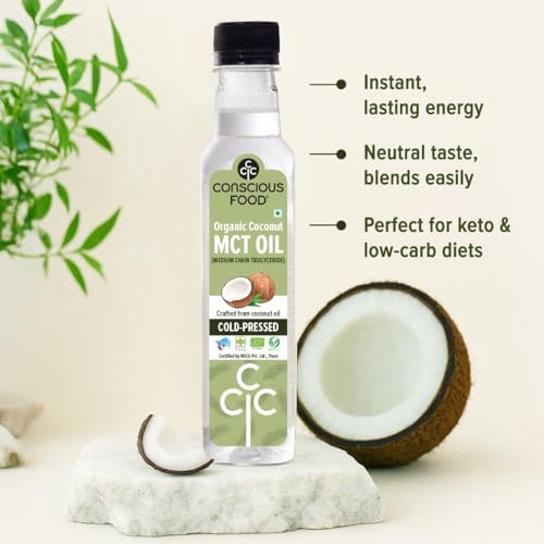 Image of Conscious Food Organic MCT Oil | 250 ml | Extracted From Cold Pressed Coconut Oil | C8 & C10 Medium Chain Triglyceride | Keto, Paleo, Vegan