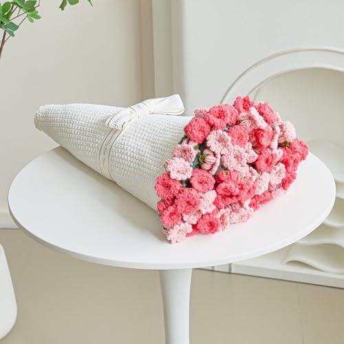 Image of Crochet Flower Bouquet Throw Blanket, Handmade Knitted Blanket with Flowers, Cute Romantic Gift for Her Girlfriend Mom Mother’s Day Valentine Wedding Anniversary Birthday, Pink 60 Inches