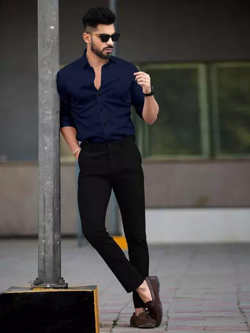 Image of Pinkmint Men's Solid Shirt | Soft Cotton Blend | Casual Shirt | Plain | Full Sleeve - Regular Fit (Available in Plus Size and Pack of 2)