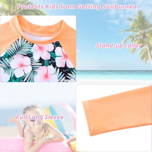 Image of TUONROAD Girls 2 Pieces Rash Guard Swimsuit Long Sleeve Tankini for 4-10 Years