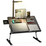 Laptop Bed Tray Desk with LED Desk Light, SAIJI Adjustable Laptop Stand for Bed, XX-Large PVC Leather Foldable Table with Book Stand,Wrist Rest, Extra Leg Room(Black)