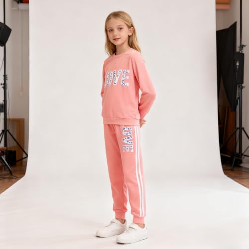 Image of Tween Girl's Letter Print Top + Jogger Pants 2 Piece Outfit Set Kids Clothing, Sizes 6-14 Years