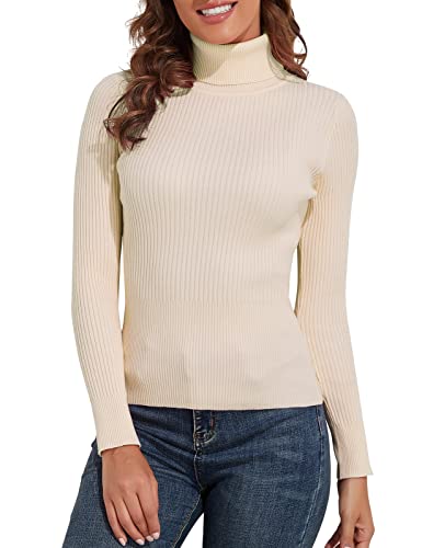 Image of PrettyGuide Women's Ribbed Turtleneck Long Sleeve Sweater Tops