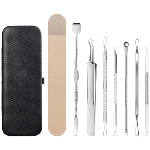 Vesavifaka 6 piezas Set de extractor de comedones herramienta para eliminar acné, removedor de espinillas, extractor de comedones, kit de herramientas para el rostro y la nariz con estuche de cuero