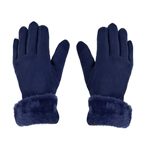 Women's Navy Solid Fleece 3-Piece gloves scarf Hat Winter Set3