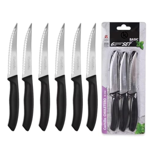 KROWN - Set de 6 Cuchillos, Pack de 6 Cuchillos Bistec Sierra de Uso Diario. Juego de 6 Cuchillos de...