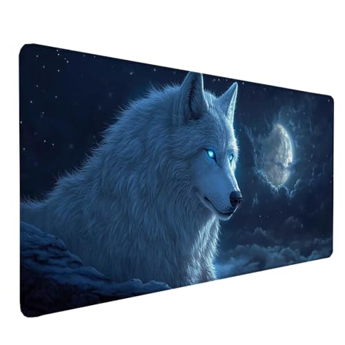 Tapis de souris XXL loup bleu 800x300mm sous main de bureau gamer