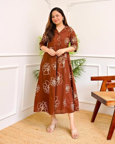 Image of Womens Printed Rayon Anarkali Shirt Collor Kurta for Girls Regular Fit Casual Wear Gown