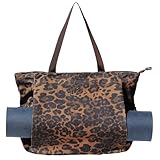 ESVAN Yoga Mat Bag Yoga Tote Carrier Shoulder Bag Carryall Tote for Office,Yoga,Pilates,Travel,Beach and Gym (Corduroy Brown leopard print)