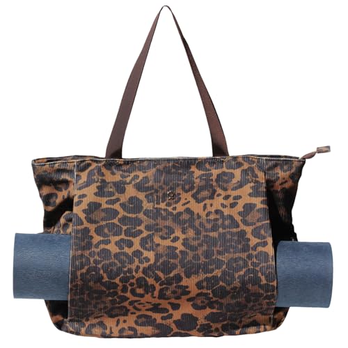 ESVAN Yoga Mat Bag Yoga Tote Carrier Shoulder Bag Carryall Tote for Office,Yoga,Pilates,Travel,Beach and Gym (Corduroy Brown leopard print) by ESVAN - Used condition - US$22.96