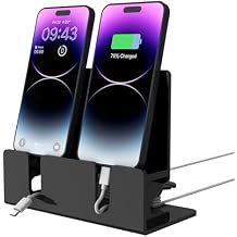 Dual Phone Holder Organizer Stand for 2 Phones, Acrylic Desktop Universal Mobile Phone Docking Station Charger Holder with Cable Management, Black