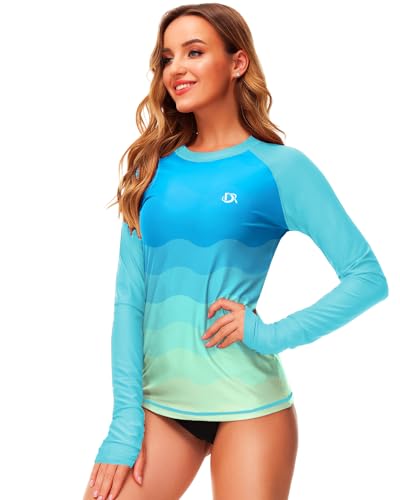 Deerose Gradient Rash Guard For Women Upf 50+ Long Sleeve Spf Surf Swim Shirts Swimsuit Aqua Blue S thumb #5