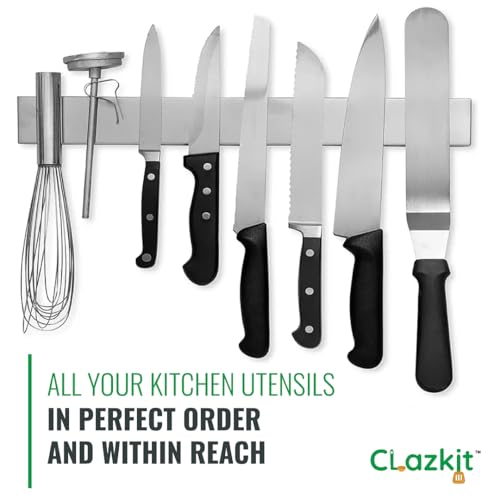Image of Clazkit 12 Inch Stainless Steel Magnetic Knife Bar with Multi-Purpose Functionality as a Knife Holder, Knife Strip, Magnetic Tool Organizer, Art Supply Organizer & Home Organizer