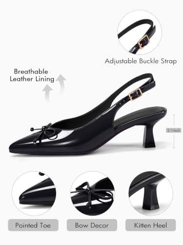 Image of Coutgo Womens Slingback Kitten Low Heels Dress Shoes Closed Pointed Toe Bow Tie Slip on Office Work Pumps