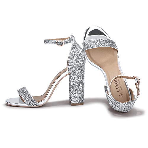 CZ CUZOF Women's Chunky Block High Heeled Sandals Ankle Strap Open Toe Party Wedding Dress Pumps Shoes - Image 4