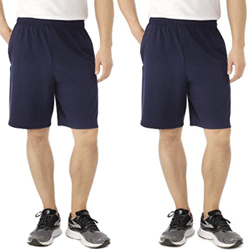 Fruit of the Loom 2 Pack Tagless Mens Shorts with Pockets 9 inch Inseam Athletic Cotton Running Shorts