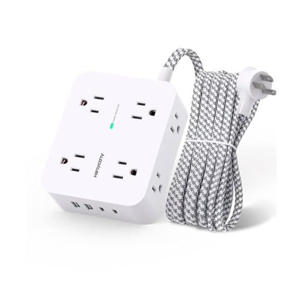 Surge Protector Power Bar - 8 Outlets 4 USB Charging Ports(2 USB C), Power Strip with 5Ft Braided Extension Cord, Flat Plug, Wall Mount Desk USB C Charging Station for Home Office College Essentials