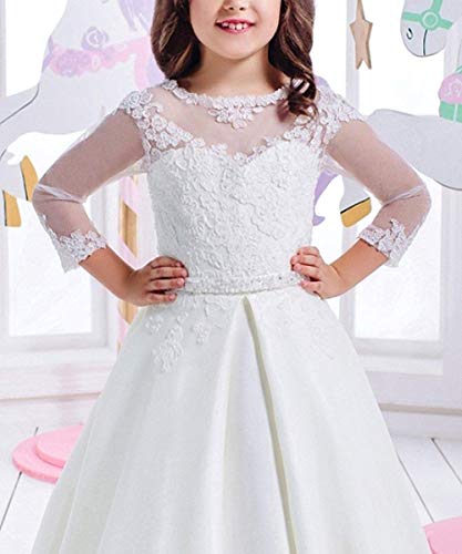 HEVECI White Holy Communion Dresses for Girls Long Sleeves Flower Girl Dress for Wedding3