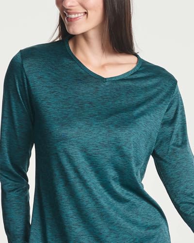 4-Pack: Womens Dry-Fit Long Sleeve V-Neck Shirt Tops T-Shirt Fashion Workout Gym Tees Athletic Active Adult Ladies Tshirt Clothing Fall Casual Outfit V Running Activewear Exercise UPF - Set 8, XL