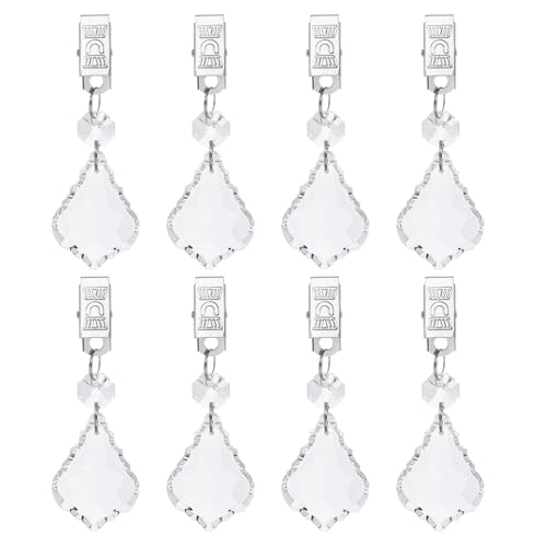 QUARKZMAN 8 Piezas De Pesos para Mantel, Pesos para Cubremanteles De Cristal con Clip Metálico, Colgante En Forma De Hoja De Arce Transparente De 100 X 34mm para Decoración