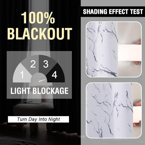 Image of BFAM Marble Print 100% Blackout Curtain with Black Linning at Back,Blue Marble Print Curtains for Living Room /Bedroom Thermal Insulated Energey Saving 10 Feet Pack of 1 Curtain