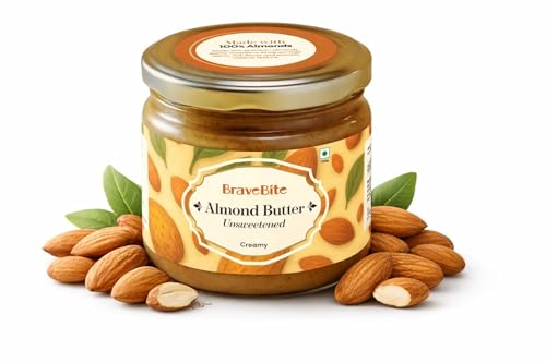 Image of BraveBite Almond Butter | 100% Roasted Almonds Spread | Creamy Almond Nut Spread| 350g