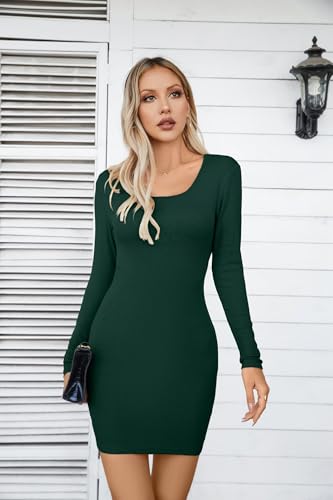 Image of VICHYIE Women Soft Ribbed Knit Bodycon Long Sleeve Mid-Thigh Dress